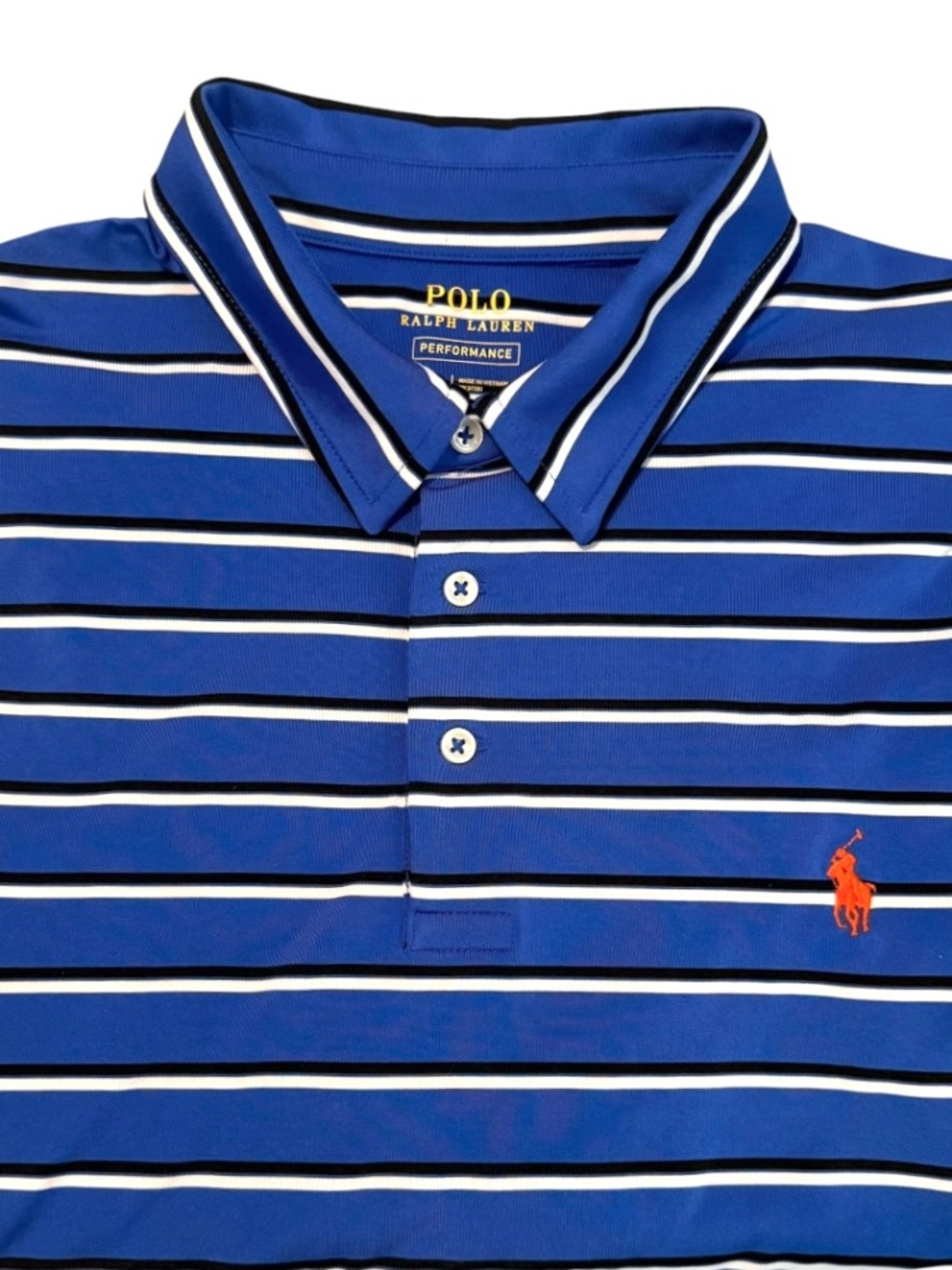 Polo Ralph Lauren Performance Blue w/Black White Stripe Polo Shirt XL Mens